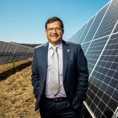 Professor Tapan Saha at the UQ Warwick Solar Farm.